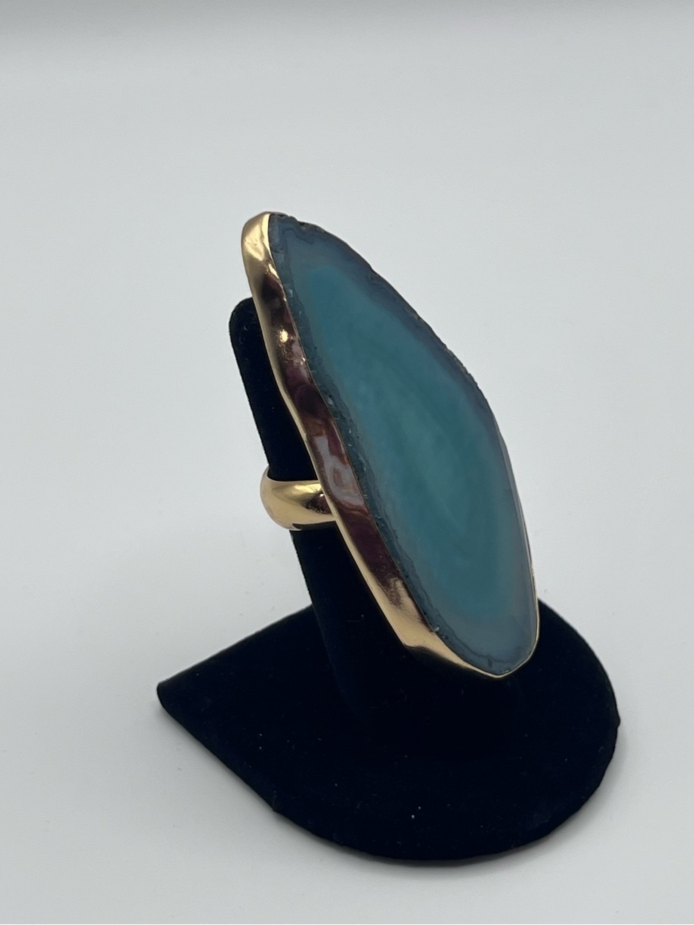 Charles Albert Gold-Plated Teal Agate Slice Statement Ring